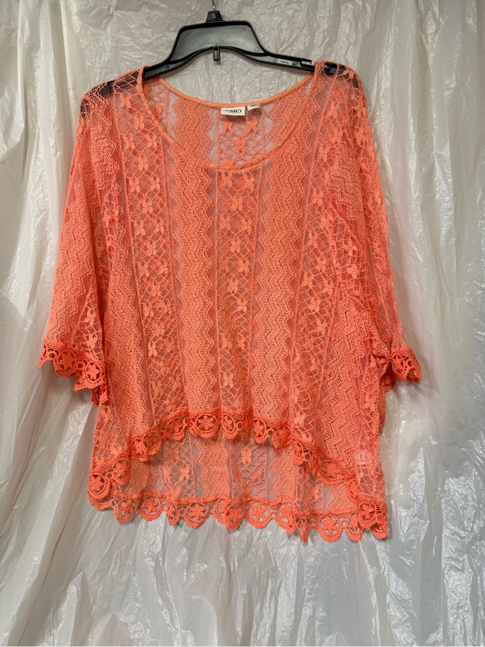 Cato Coral Lace Overlay Scoop Neck Tunic 22/24W